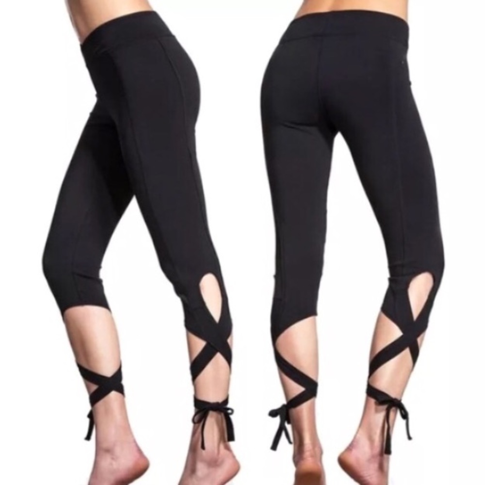 YOGA Cutout Lace-Up LEGGINGS Black Pants Movement - Picture 5 of 5